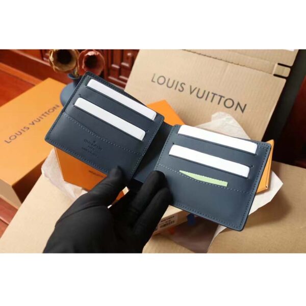 Louis Vuitton LV Unisex Slender Wallet Blue Cowhide Leather Textile Lining (14)
