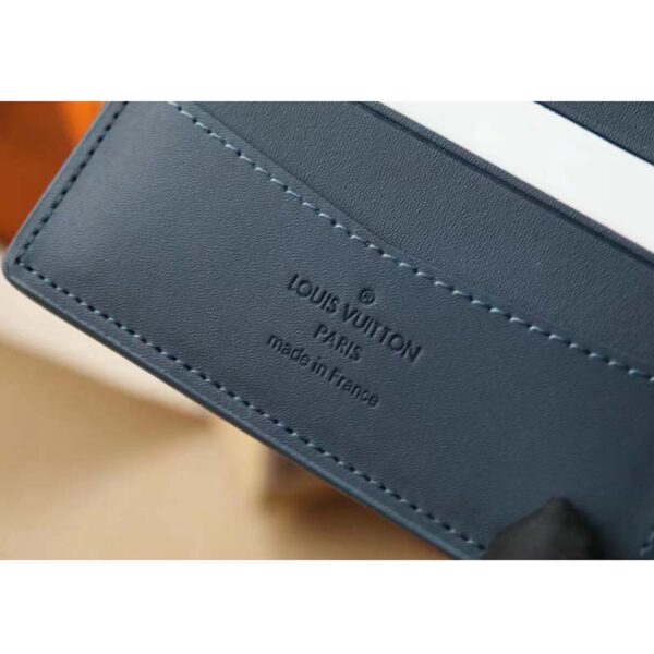 Louis Vuitton LV Unisex Slender Wallet Blue Cowhide Leather Textile Lining (16)