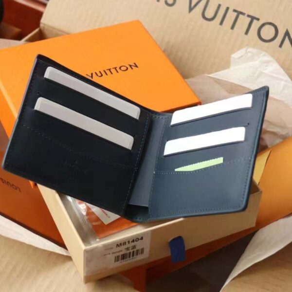 Louis Vuitton LV Unisex Slender Wallet Blue Cowhide Leather Textile Lining (20)