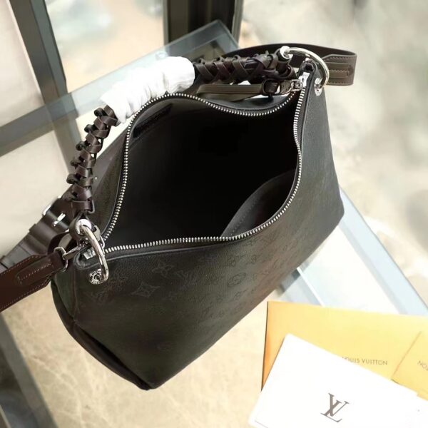 Louis Vuitton LV Women Beaubourg Hobo MM Bag Black Mahina Perforated Calf Leather (9)
