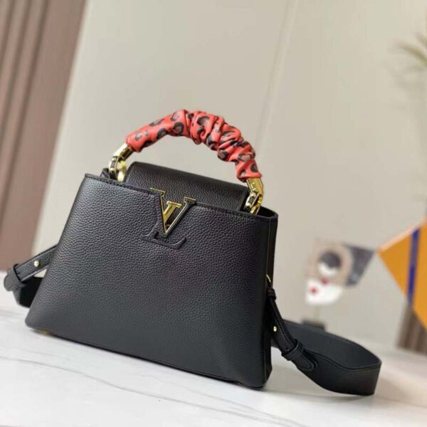 Louis Vuitton LV Women Capucines MM Handbag Black Taurillon Leather (5)