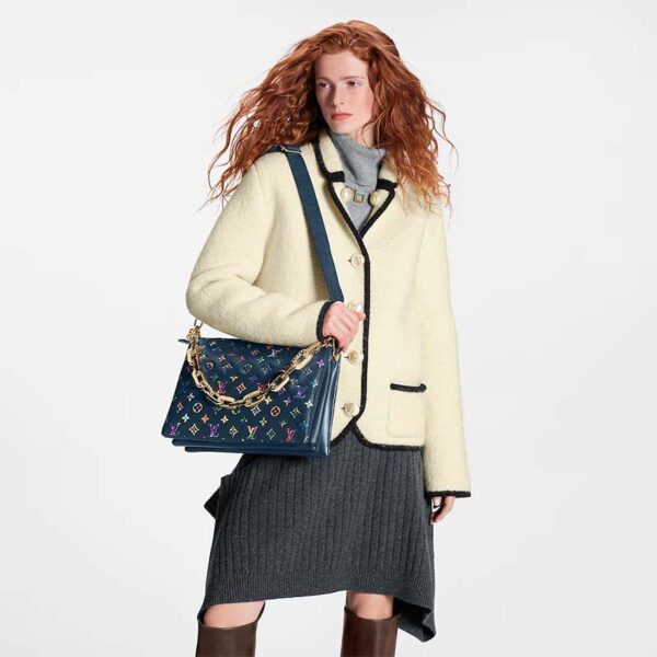Louis Vuitton LV Women Coussin MM Handbag Navy Blue Lambskin Leather (12)