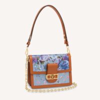 Louis Vuitton LV Women Dauphine MM Handbag Blue Coated Canvas Cowhide Leather (8)