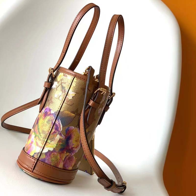 LOUIS VUITTON Nano Bucket Floral Monogram Canvas LV Garden Gold Handbag  M81724