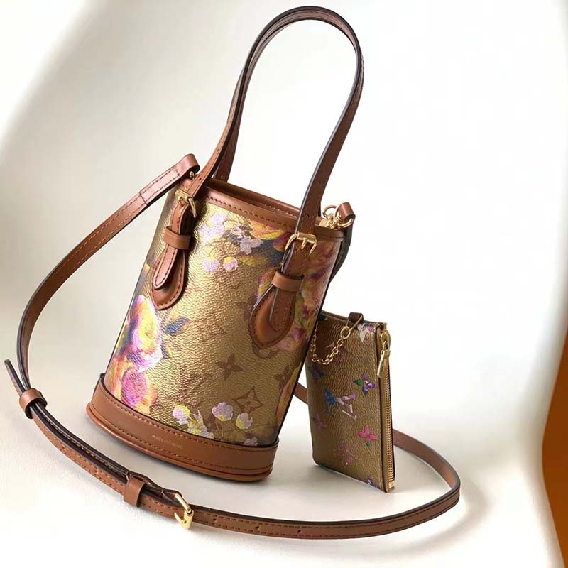 Louis Vuitton Nano Bucket Bag In Metallic Flower-Pattern Canvas