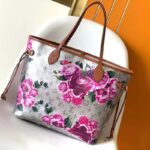 Louis Vuitton LV Women Neverfull MM Tote Bag Silver Coated Canvas Cowhide Leather - Bild 2