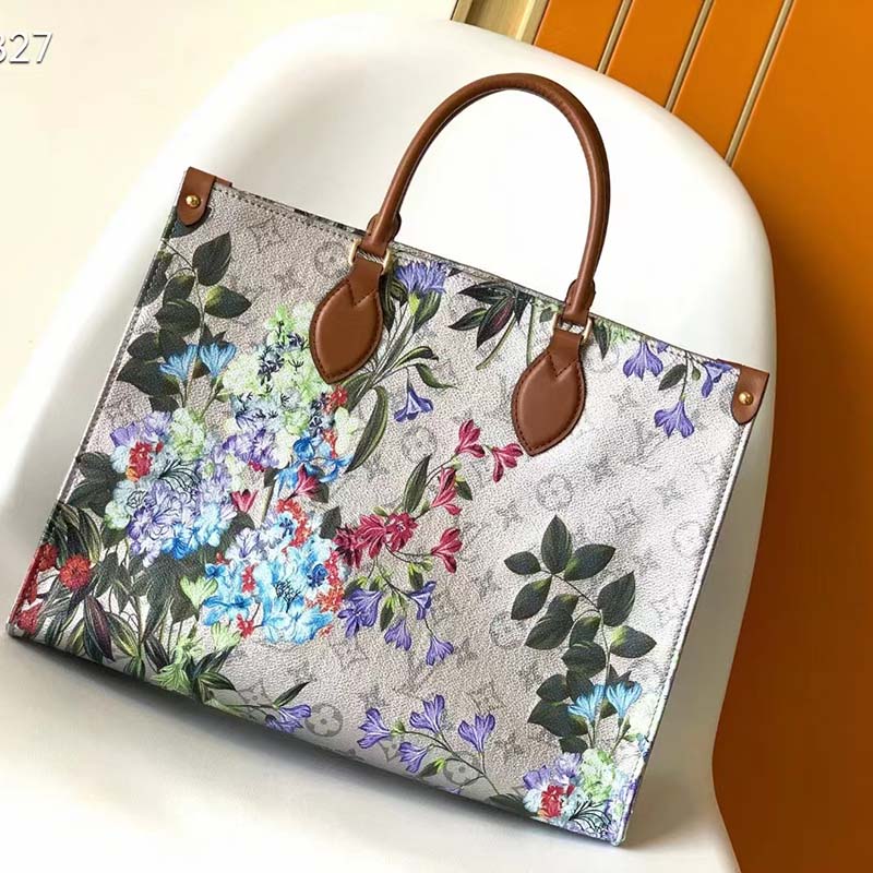 Louis Vuitton Neverfull MM Floral Pattern Silver in Coated Canvas