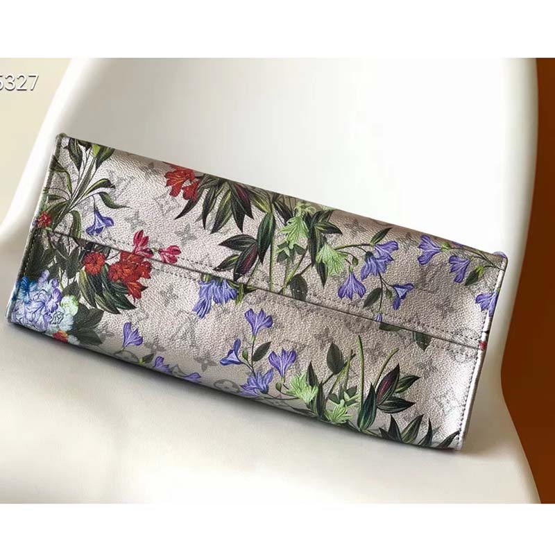 Louis Vuitton OnTheGo MM Floral Pattern Silver in Coated Canvas