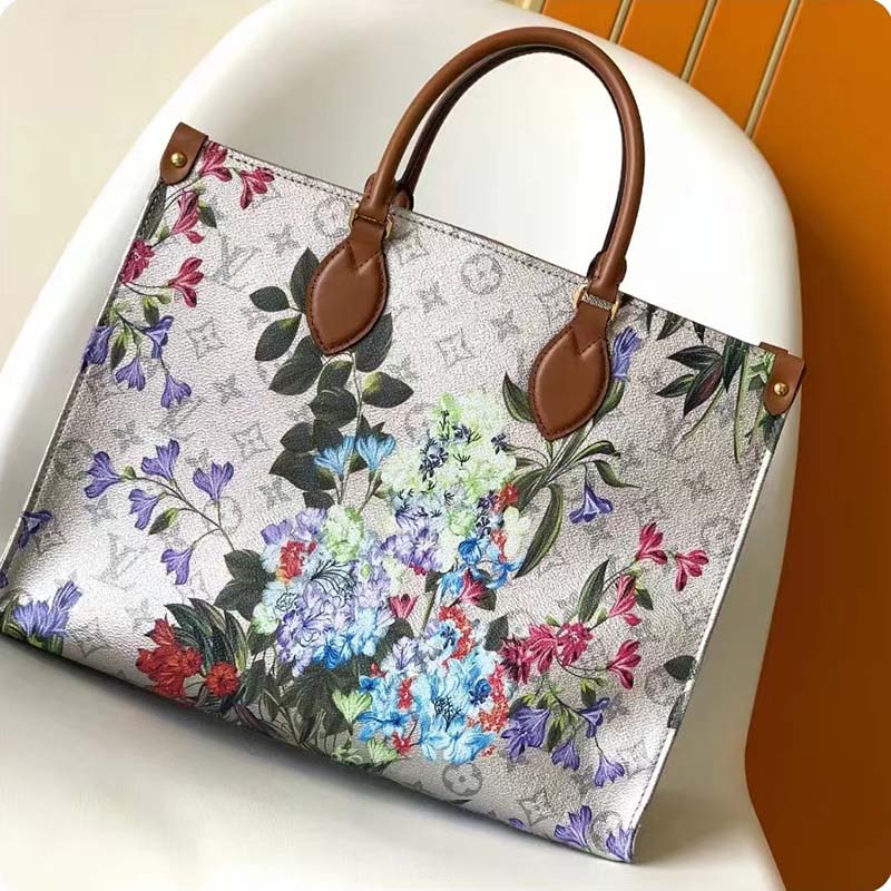 Louis Vuitton OnTheGo MM Floral Pattern Silver in Coated Canvas/Leather  with Gold-tone - US