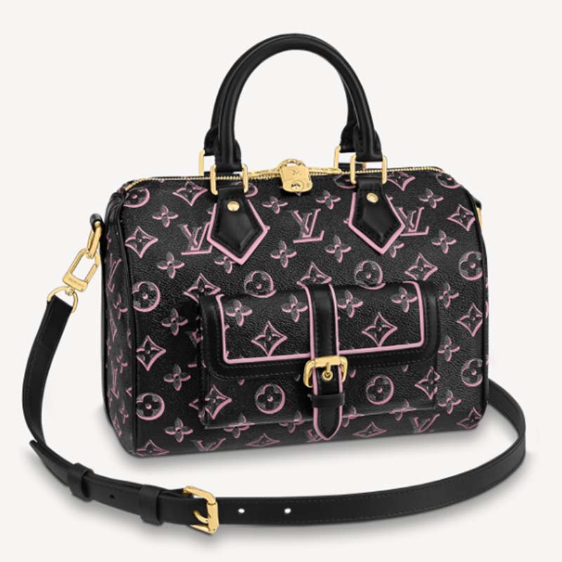 Louis Vuitton LV Women Speedy Bandoulière 25 Handbag Black Embossed Supple  Grained Cowhide - LULUX