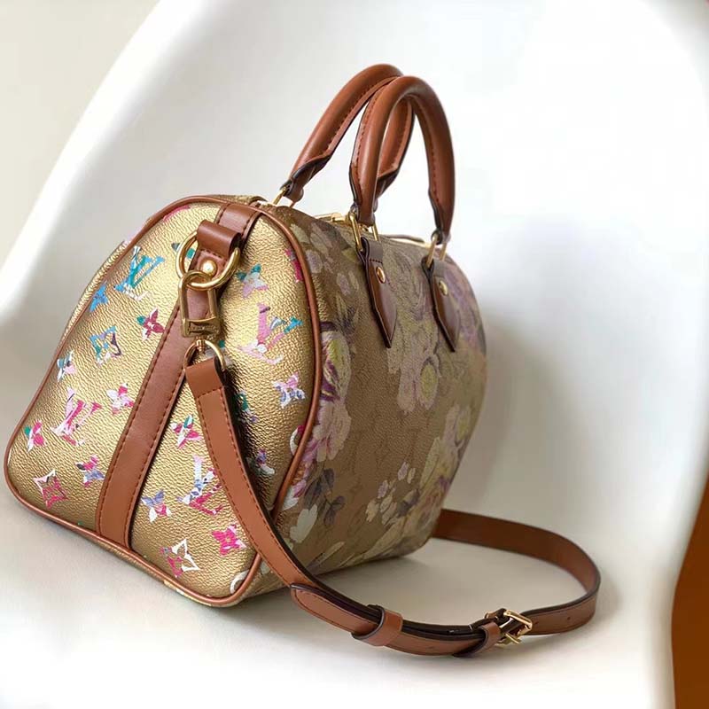 Louis Vuitton Speedy Bandouliere 25 Floral Pattern Gold in Coated  Canvas/Leather with Gold-tone - US