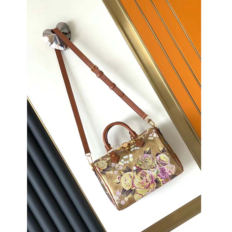 Louis Vuitton Speedy Bandouliere 25 Floral Pattern Gold in Coated  Canvas/Leather with Gold-tone - GB