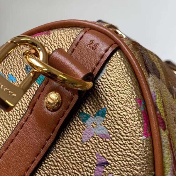 Louis Vuitton LV Women Speedy Bandoulière 25 Handbag Gold Coated Canvas Cowhide Leather (3)
