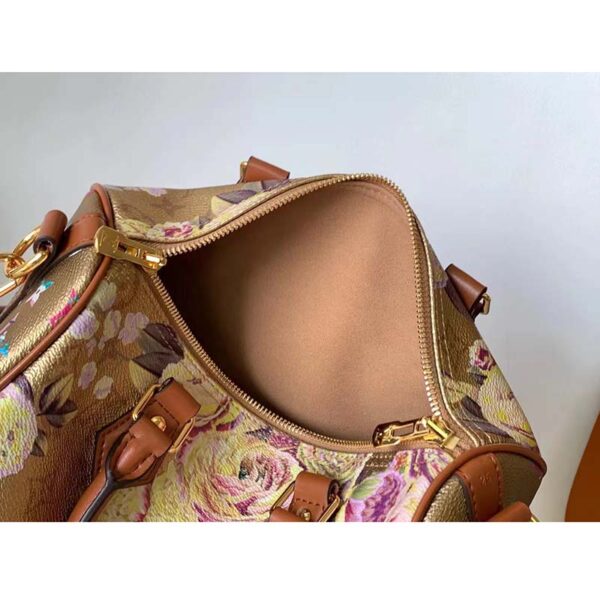 Louis Vuitton LV Women Speedy Bandoulière 25 Handbag Gold Coated Canvas Cowhide Leather (4)