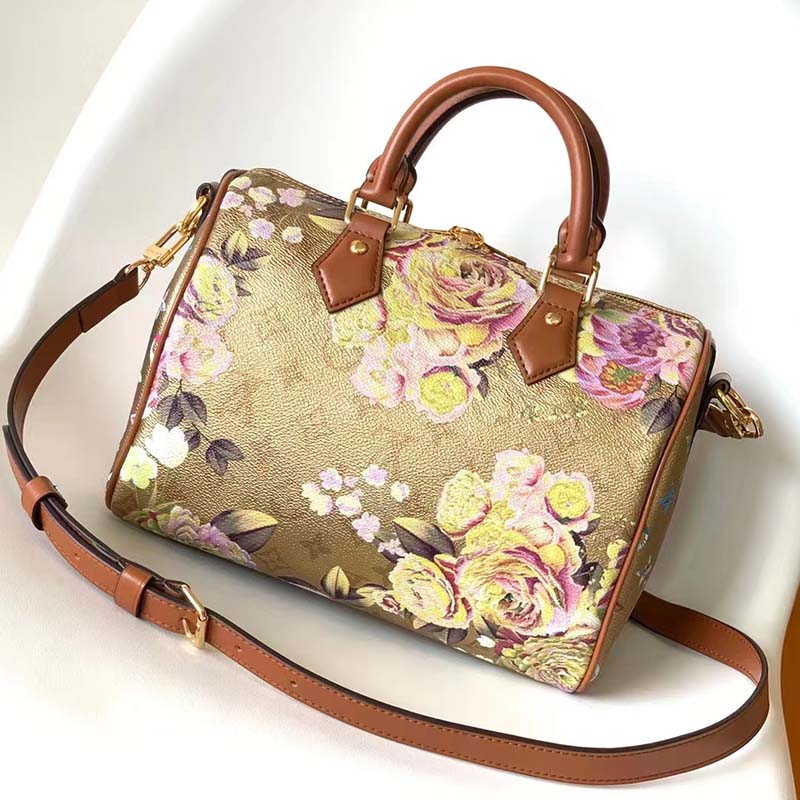 Louis Vuitton Speedy Bandouliere 25 Floral Pattern Gold in Coated  Canvas/Leather with Gold-tone - US