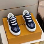 Louis Vuitton Unisex LV Ollie Richelieu Sneaker Blue Mix Materials Bicolor Double Laces - Image 4