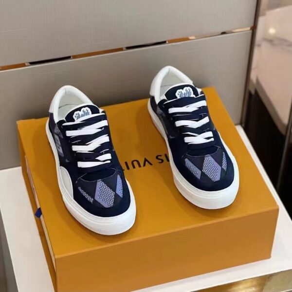 Louis Vuitton Unisex LV Ollie Richelieu Sneaker Blue Mix Materials Bicolor Double Laces (10)