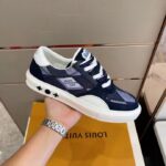 Louis Vuitton Unisex LV Ollie Richelieu Sneaker Blue Mix Materials Bicolor Double Laces - Image 6