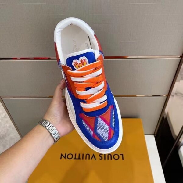 Louis Vuitton Unisex LV Ollie Richelieu Sneaker Orange Mix Materials Bicolor Double Laces (3)