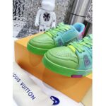 Louis Vuitton Unisex LV Trainer Sneaker Green Grained Calf Leather Rubber Monogram Flowers – Image 9