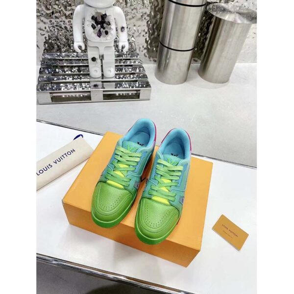 Louis Vuitton Unisex LV Trainer Sneaker Green Grained Calf Leather Rubber Monogram Flowers (10)