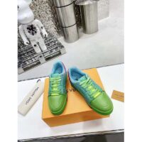 Louis Vuitton Unisex LV Trainer Sneaker Green Grained Calf Leather Rubber Monogram Flowers (3)