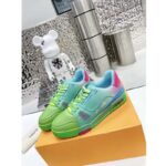 Louis Vuitton Unisex LV Trainer Sneaker Green Grained Calf Leather Rubber Monogram Flowers – Image 4
