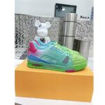 Louis Vuitton Unisex LV Trainer Sneaker Green Grained Calf Leather Rubber Monogram Flowers – Image 2