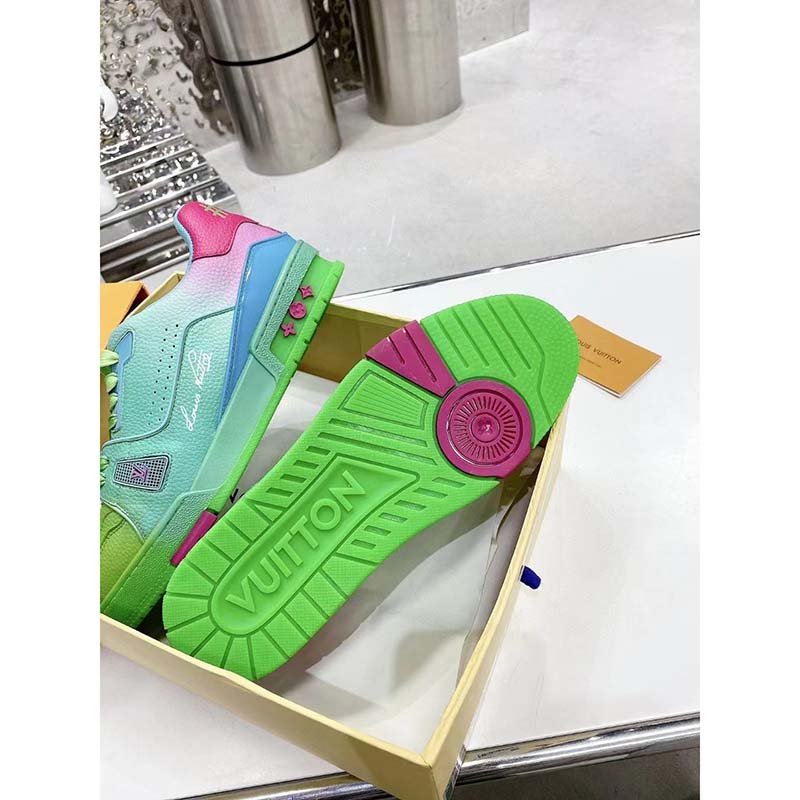 Louis Vuitton Unisex LV Trainer Sneaker Green Grained Calf Leather Rubber Monogram Flowers