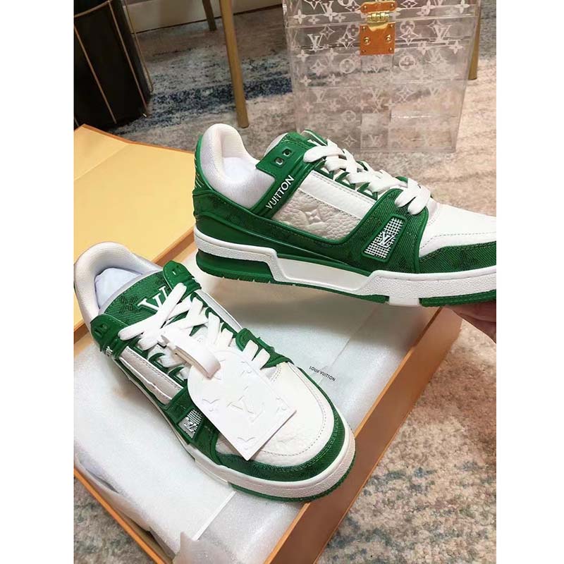 Green Leather Monogram 'LV' Trainer