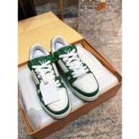 Louis Vuitton Unisex LV Trainer Sneaker Green Monogram Denim Embossed Grained Calf Leather (8)