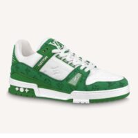 Louis Vuitton Unisex LV Trainer Sneaker Green Monogram Denim Embossed Grained Calf Leather (8)