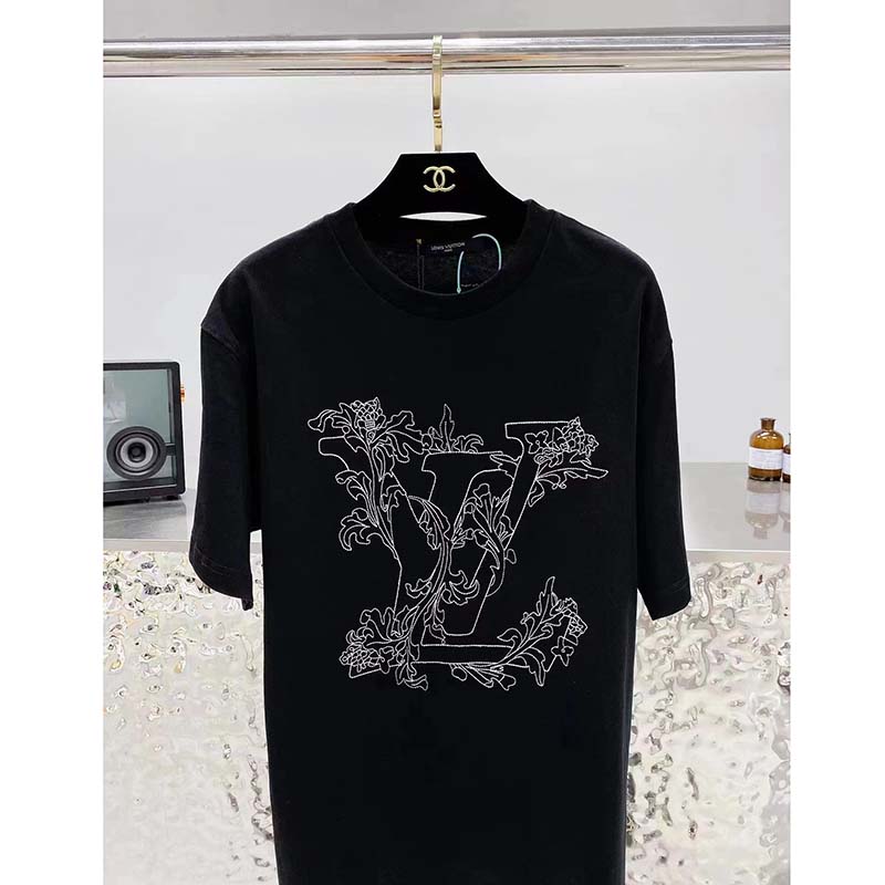 Louis Vuitton Bead-Embroidered Cotton T-Shirt BLACK. Size M0