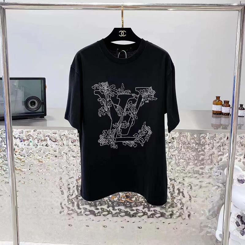 Louis Vuitton Men Embroidered LV Flower T-Shirt Cotton Louis Vuitton Men Embroidered LV Flower T-Shirt Cotton