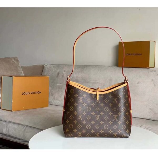 Louis Vuitton Women LV CarryAll PM Handbag Brown Monogram Coated Canvas Microfiber (1)