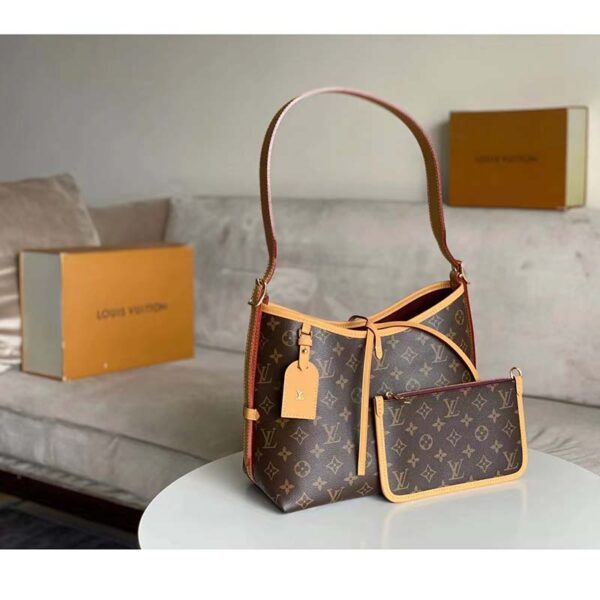 Louis Vuitton Women LV CarryAll PM Handbag Brown Monogram Coated Canvas Microfiber (10)