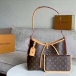 Louis Vuitton Women LV CarryAll PM Handbag Brown Monogram Coated Canvas Microfiber – Image 2