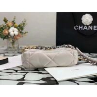 Chanel Women CC 19 Flap Bag Calfskin Gold Silver-Tone Metal White (9)