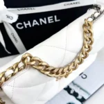Chanel Women CC 19 Flap Bag Calfskin Gold Silver-Tone Metal White