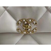 Chanel Women CC 19 Flap Bag Calfskin Gold Silver-Tone Metal White (9)