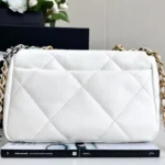 Chanel Women CC 19 Flap Bag Calfskin Gold Silver-Tone Metal White