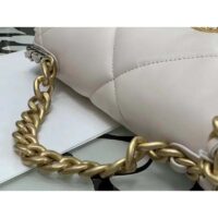 Chanel Women CC 19 Flap Bag Calfskin Gold Silver-Tone Metal White (9)