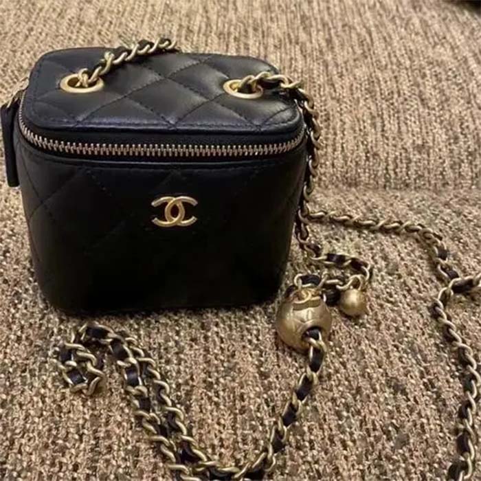 Chanel Women CC Mini Box Bag Black Calfskin Leather Gold-Tone