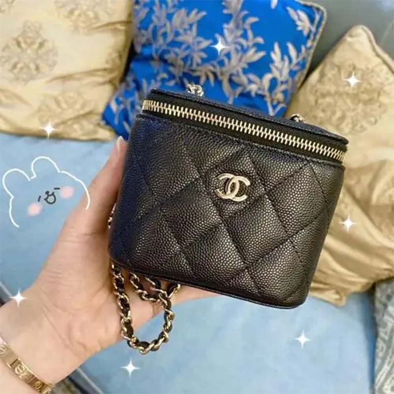 Chanel Women CC Mini Box Bag Black Calfskin Leather Gold-Tone