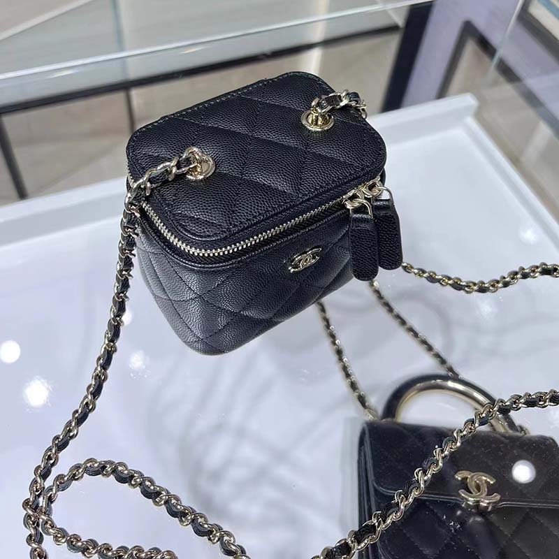 Chanel Women CC Mini Box Bag Black Calfskin Leather Gold-Tone Metal - LULUX