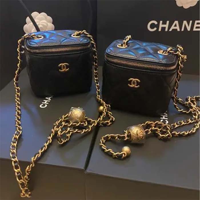 Chanel Women CC Mini Box Bag Black Calfskin Leather Gold-Tone Metal - LULUX