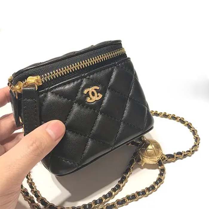 Chanel Women CC Mini Box Bag Black Calfskin Leather Gold-Tone