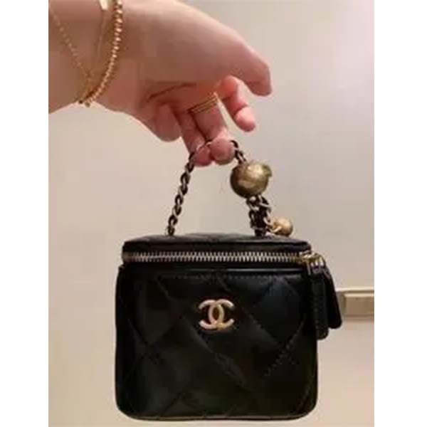 Chanel Women CC Mini Box Bag Black Calfskin Leather Gold-Tone