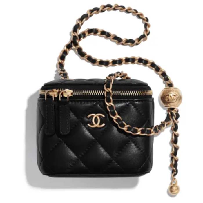 Chanel Women CC Mini Box Bag Black Calfskin Leather Gold-Tone Metal