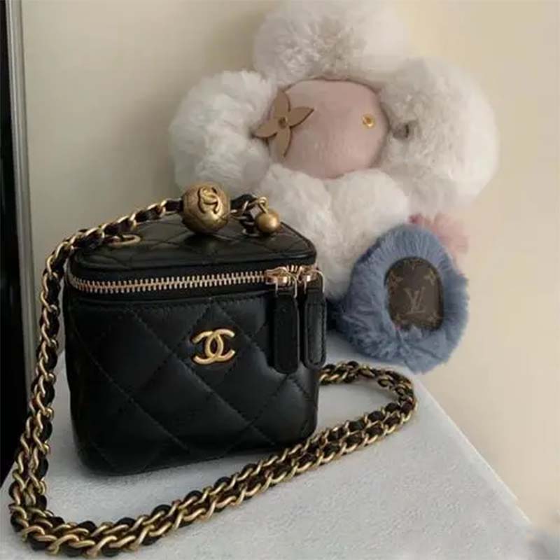 Chanel Women CC Mini Box Bag Black Calfskin Leather Gold-Tone